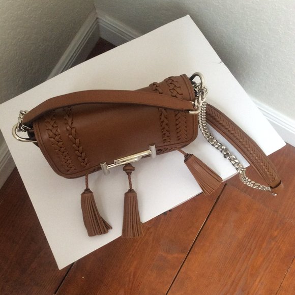 New Authentic Tod's Double T Tassel  Leather Chain Cognac Crossbody Bag - Picture 4 of 7